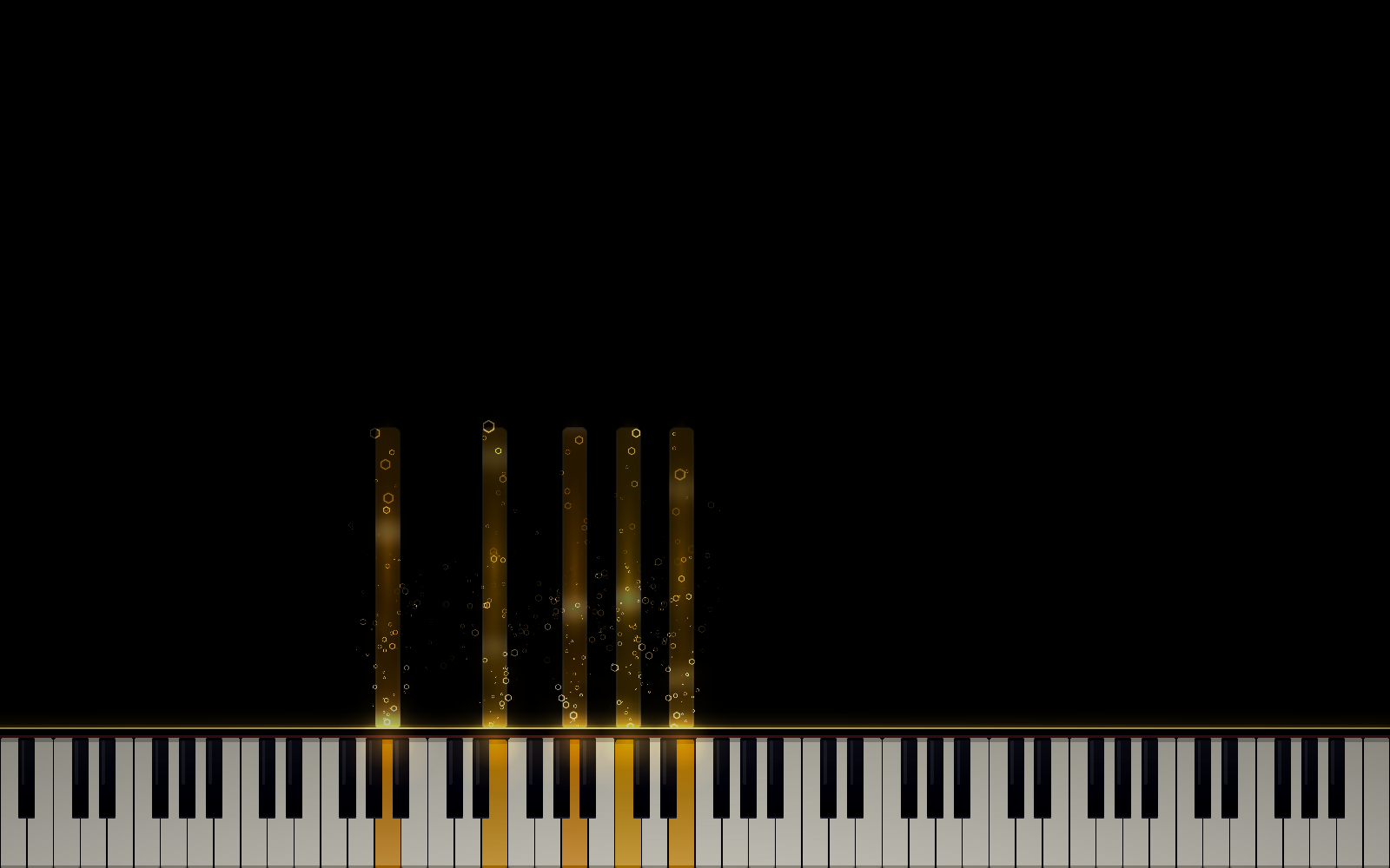 MIDI King's Halo look: minimal gold bars with drifting hexagon-ring particles